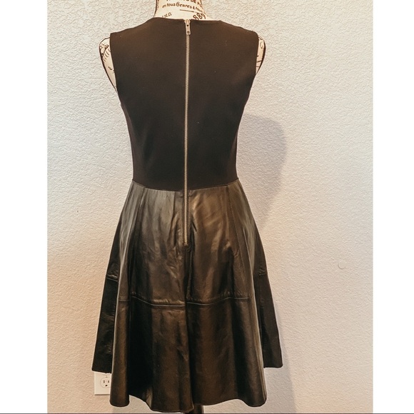 Halogen Black Leather and Ponte Knit Fit and Flare Dress Workwear Office size 4P - Picture 6 of 10